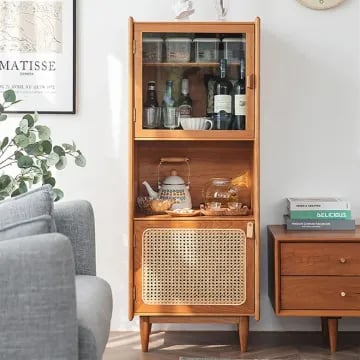 Lezaro Natural Wood Cabinet with Rattan Door