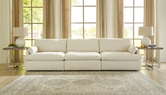 صورة تڤاني كنبة ركنية على شكل حرف الـ – قاعدة من الخشب الطبيعي