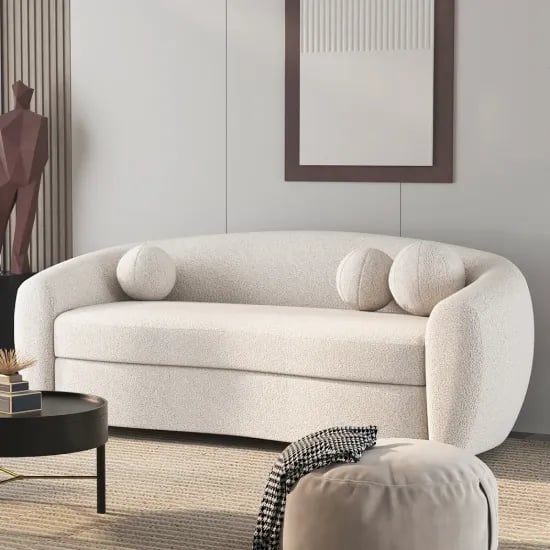 Picture of Serenity Modern White Teddy Velvet 3 Seaters Curved Sofa