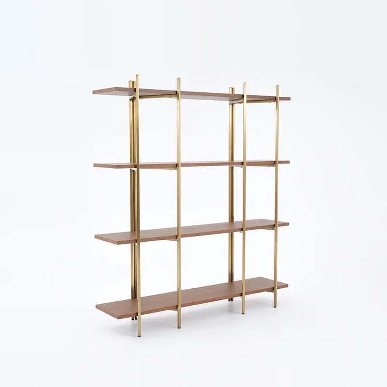 Aurore Display Shelf – Natural Wood & Gold Metal Frame