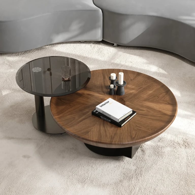 صورة طقم طاولات أوربيتا – تصميم وعاء من الخشب الطبيعي مع طاولة جانبية زجاجية