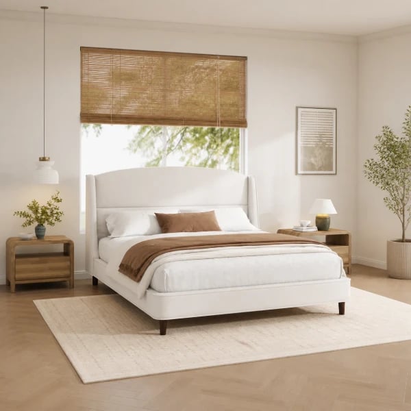 Monroe – Elegant Upholstered Bed with Natural Wood Frame