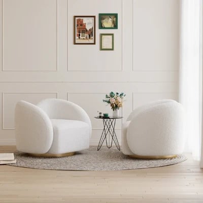 Picture of Auraya Swivel Accent Chair – White Elegance with Gold Base