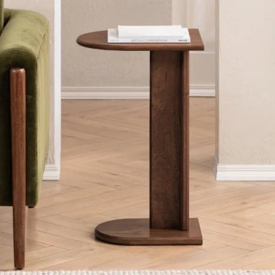 Bobby Natural Wood Side Table – Minimal C-Shaped Design