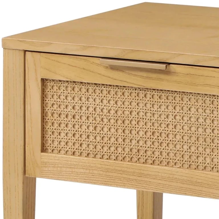 Lina Side Table – Natural Wood with Rattan Front