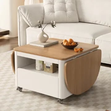 صورة راڤون – طاولة قهوة بيضاوية بسطح من الخشب الطبيعي وقاعدة معدنية حديدية