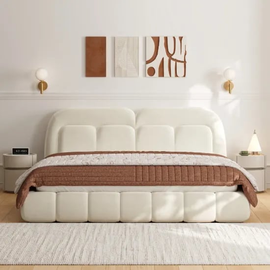 Picture of Puffelle Upholstered Bed – Cloud Form &Natural Wood Base