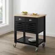 Diwai Rolling Kitchen Cart with Solid Wood Top