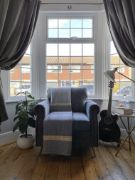 Picture of Daroa Modern Armchair – Natural Wood with Stainless Steel Legs