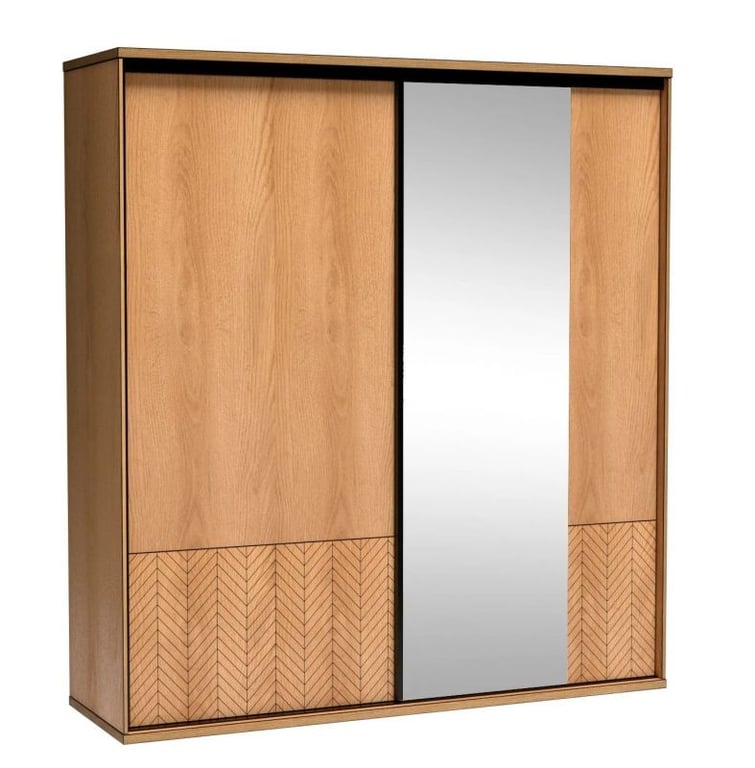 صورة طقم غرفة نوم ڤيرو – خشب طبيعي بزخارف وخزانة منزلقة