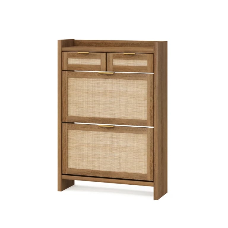 Rivanne - Natural Wood Shoe Cabinet with Rattan Front