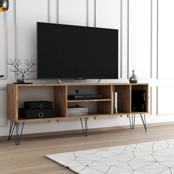 Picture of Tivo Modern TV Stand – Natural Wood with Metal Legs
