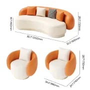 Aurélie Sofa Set – Curved Sofa & 2 Armchairs with Modern Design and Swivel Base