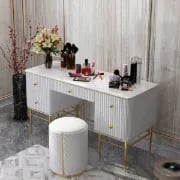 Vanity Dressing Table – Marble-Effect Top with Gold Legs