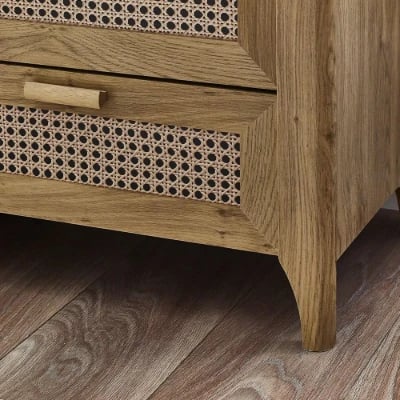 Elira – Natural Wood & Rattan 6-Drawer Chest