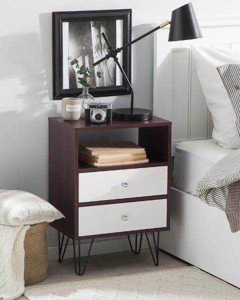 Picture of Arven – Modern Natural Wood Bedside Table with Open Shelf & 2 Drawers