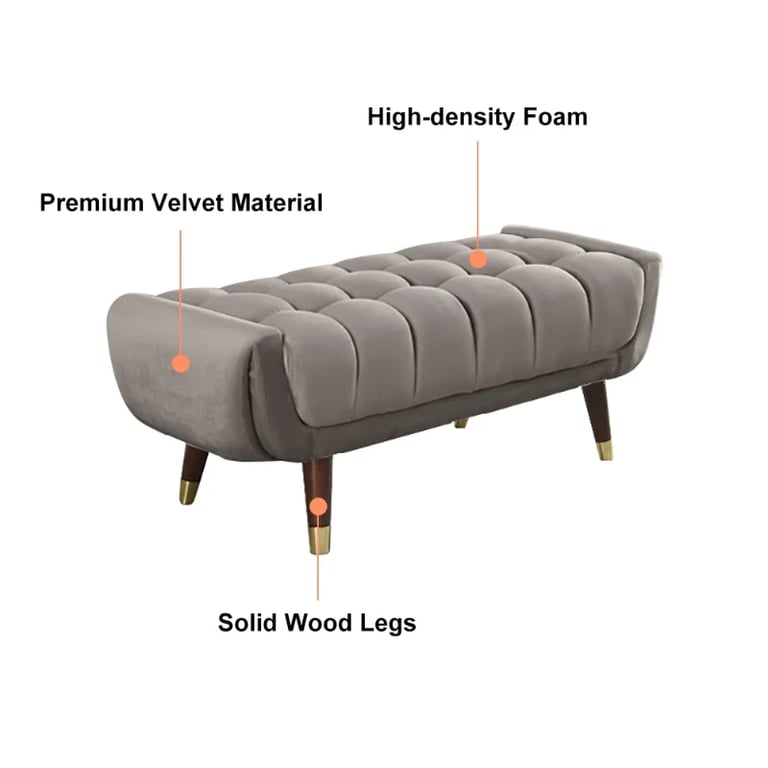 Auriel – Tufted Upholstered Bench with Natural Wood Legs