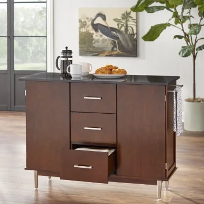 Classy Kitchen Island Table with Storage Cabinets - Natural Wood