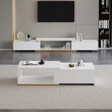 Ardena Living Ensemble – Natural Wood TV Unit & Table Set