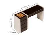 Vanity Set – Ébonie – Natural Wood with Smoked Glass Top, Organizer Drawers & Elegant Stool with Gold Base