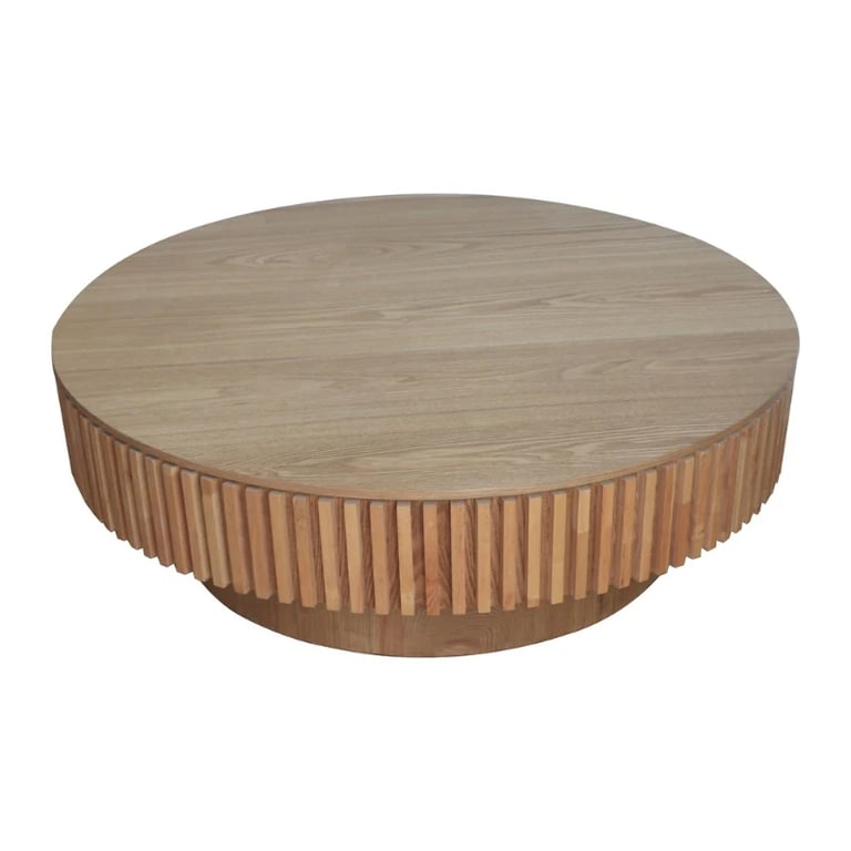 Elyra Round Coffee Table with Hidden Storage – Natural Wood