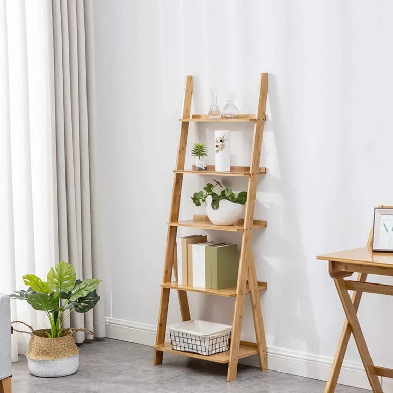Nova – Natural Wood Ladder Shelf with 5 Tiers