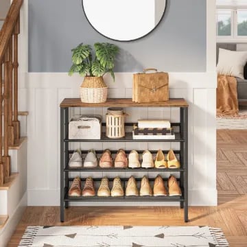 Liora - Natural Wood Shoe Storage Unit with Metal Frame