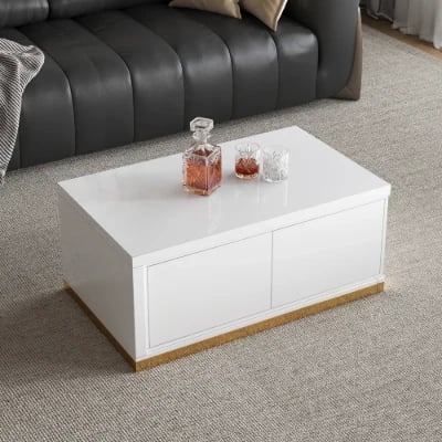 Luvano Extendable Coffee Table – White Finish with Storage Shelf