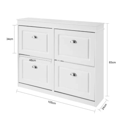 White 16 Pairs Manufactured Wood Shoe Storage Cabinet