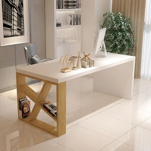 Picture of Jeweli – Natural Wood Desk with Glossy White Finish