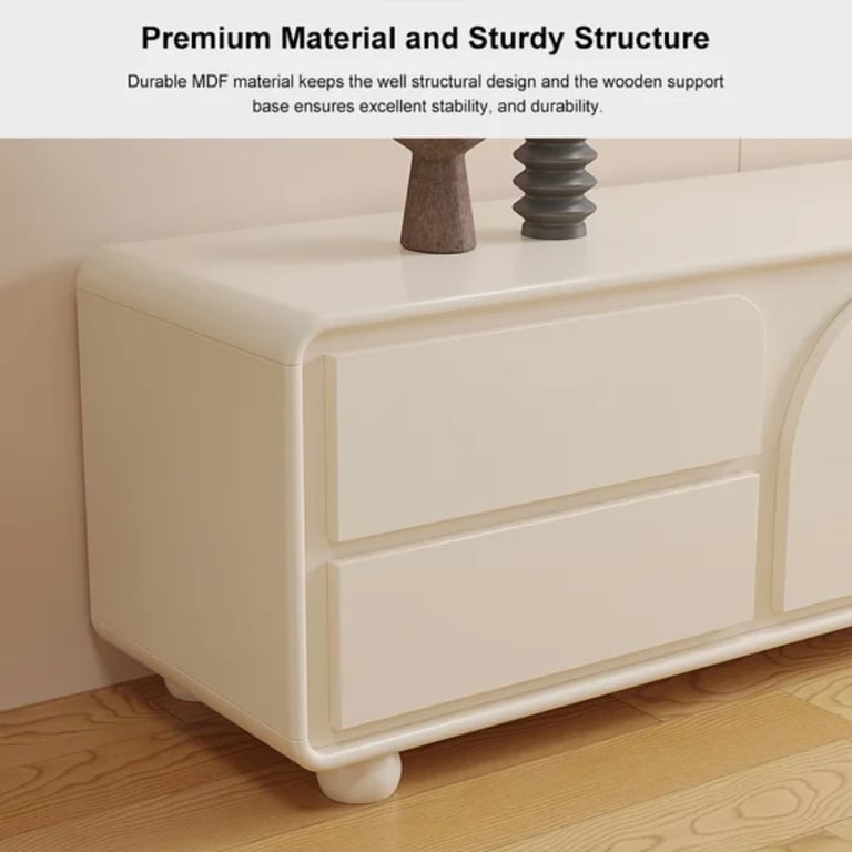 Picture of Arime Natural Wood TV Unit – Arched Storage & Drawers