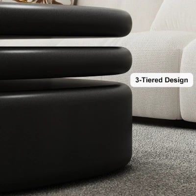 Eclipse – Oval Tiered Coffee Table made of Natural Wood with Rotating Top and Hidden Storage