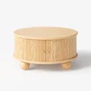 Aureo Round Storage Coffee Table with Sliding Doors – Natural Wood