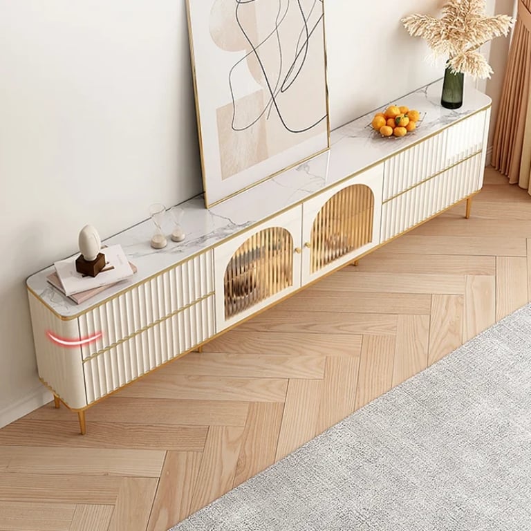 Picture of Monella TV Stand – Natural Wood with Cabinet Door and Storage Drawers