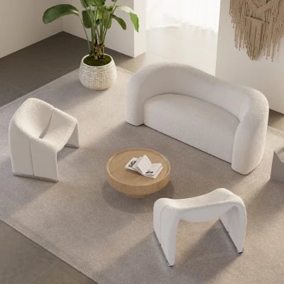 Lunaro Curved Bouclé Sofa – Modern Two-Seater Design