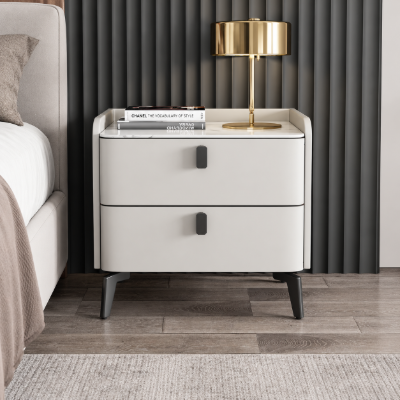 Terryé Nightstand – Natural Wood Design with Faux Marble Top