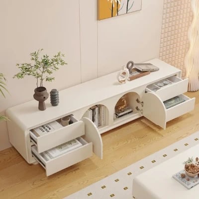 Picture of Arime Natural Wood TV Unit – Arched Storage & Drawers
