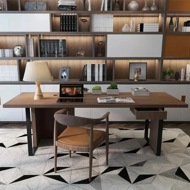 Picture of Remi – Natural Wood Writing Desk with Metal Sled Base