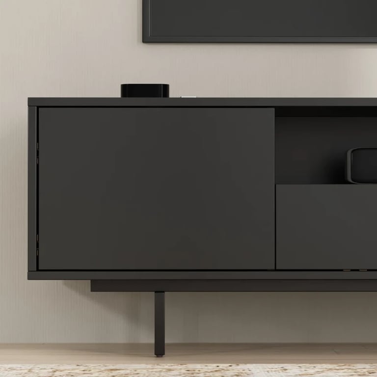 Noiré TV Stand with a Minimal Design – Natural Wood & Metal Legs