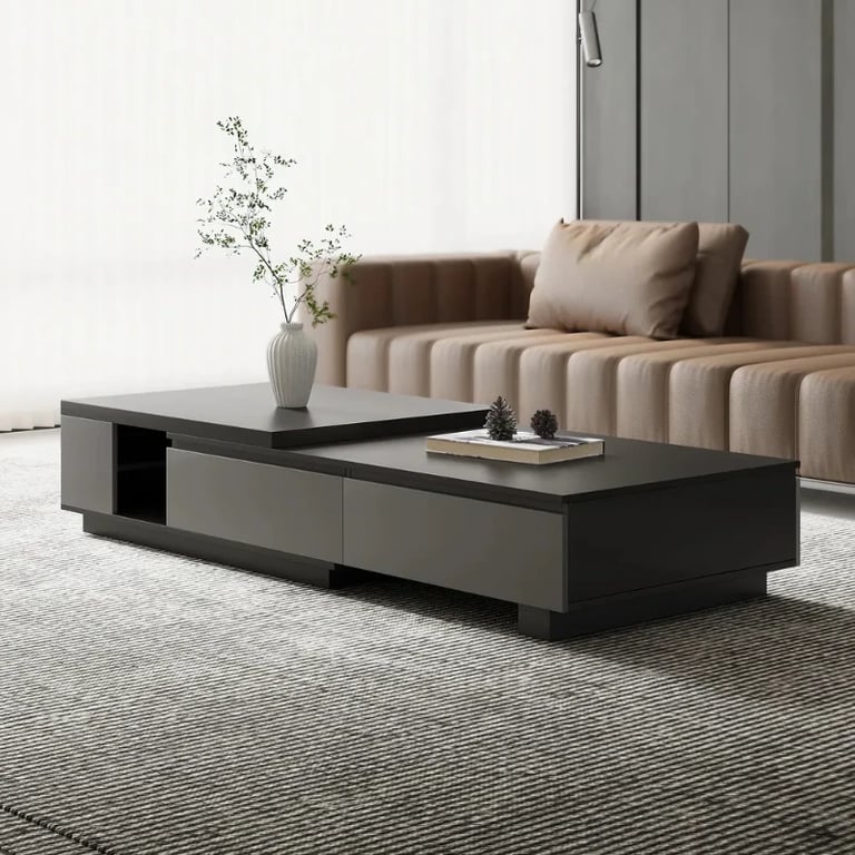 Cylora Coffee Table with Hidden Drawers – Natural Wood