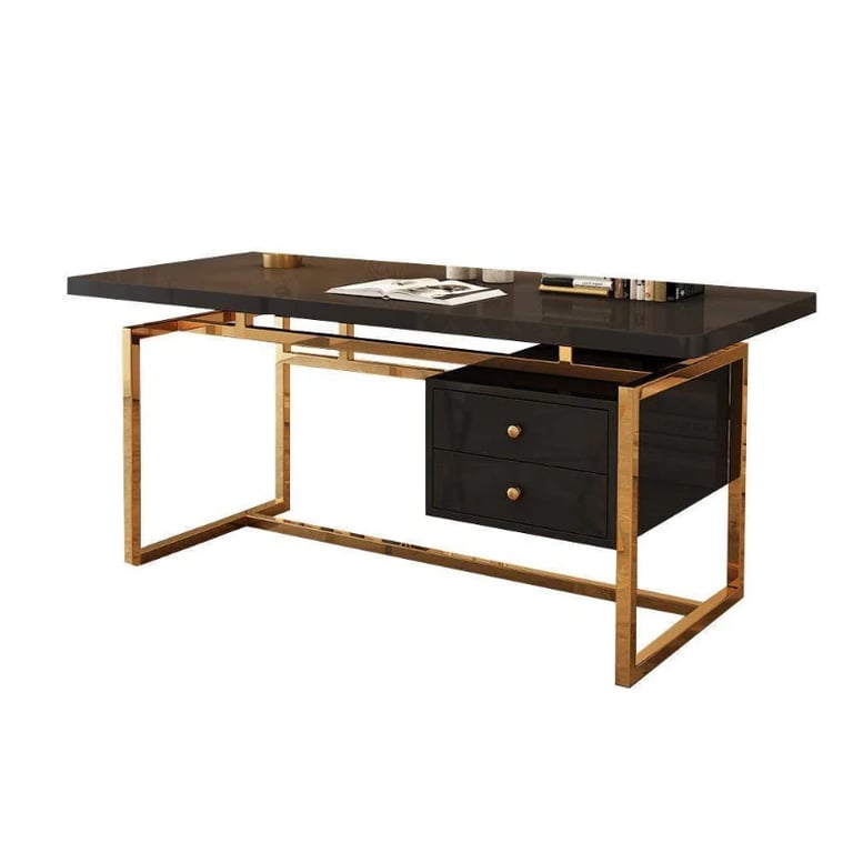Alpha Gold Frame Desk - Natural wood.