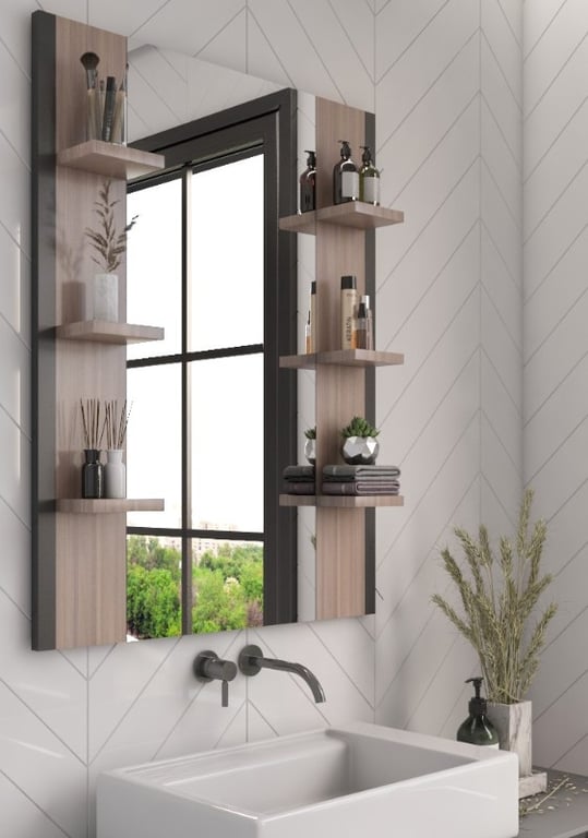 Picture of Giulia – Natural Wood Mirror with Multi-Use Storage Shelves