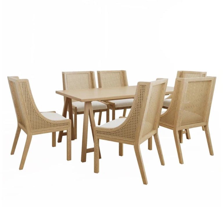 Lioren Dining Set – Natural Wood & Rattan Simplicity
