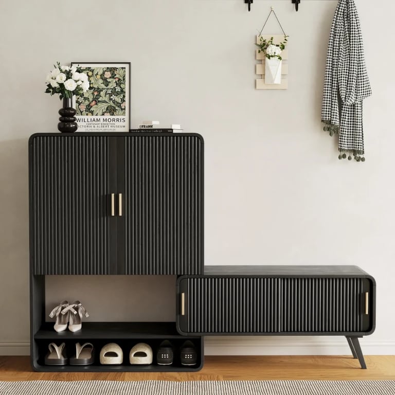 Lunaro – Modular Shoe Cabinet with Sliding Bench | Natural Wood