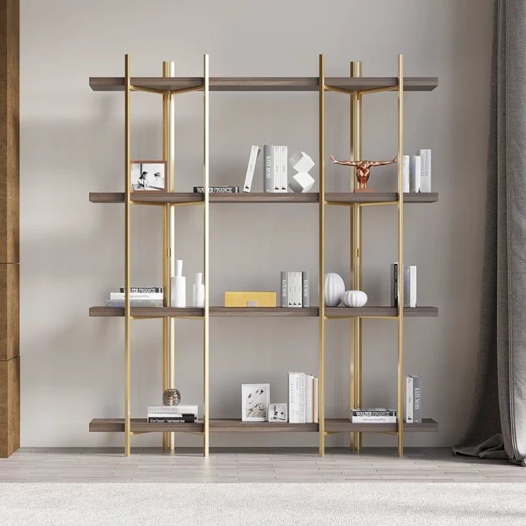 Aurore Display Shelf – Natural Wood & Gold Metal Frame