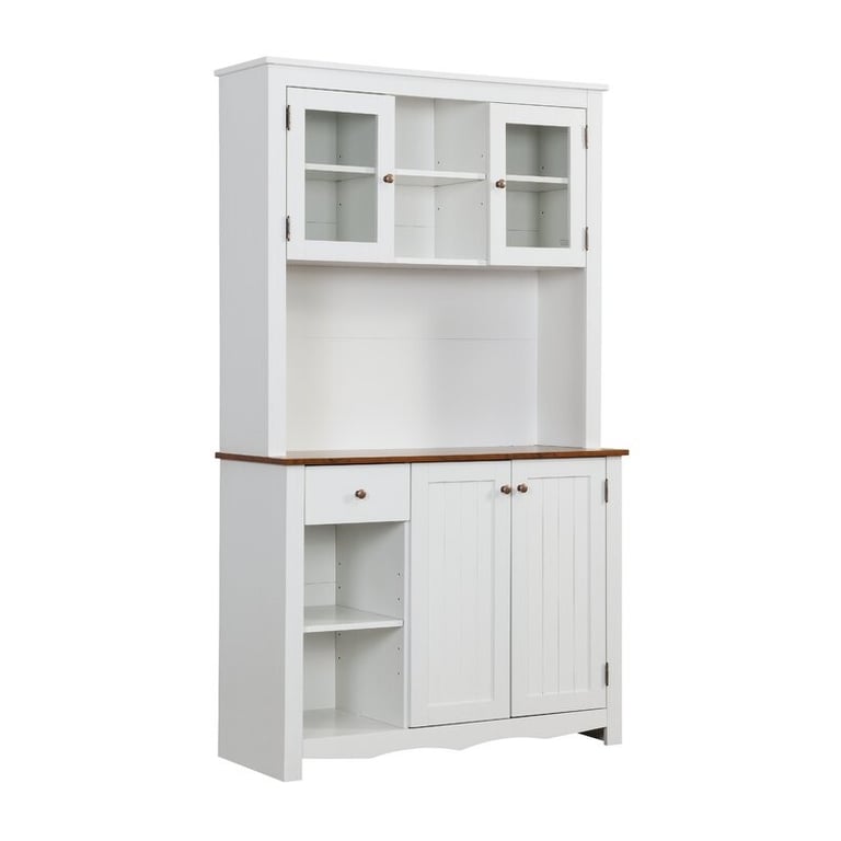 Dodwle Dining Hutch Classic Storage Cabinet with Glass Doors - Natural Wood