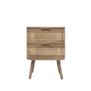 Lyra Side Table – Natural Wood with Rattan Front