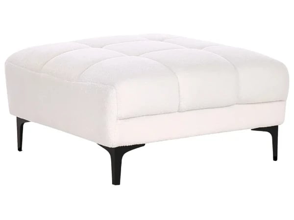 Nuvia Bouclé Ottoman – Modern Design with Natural Wood Frame and Metal Legs