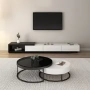 Quoint Modern TV Stand Retracted & Extendable 3-Drawer Media Console for TV