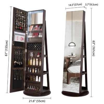 صورة وودي خزانة اكسسوارات ومجوهرات مع مرايا ستاند